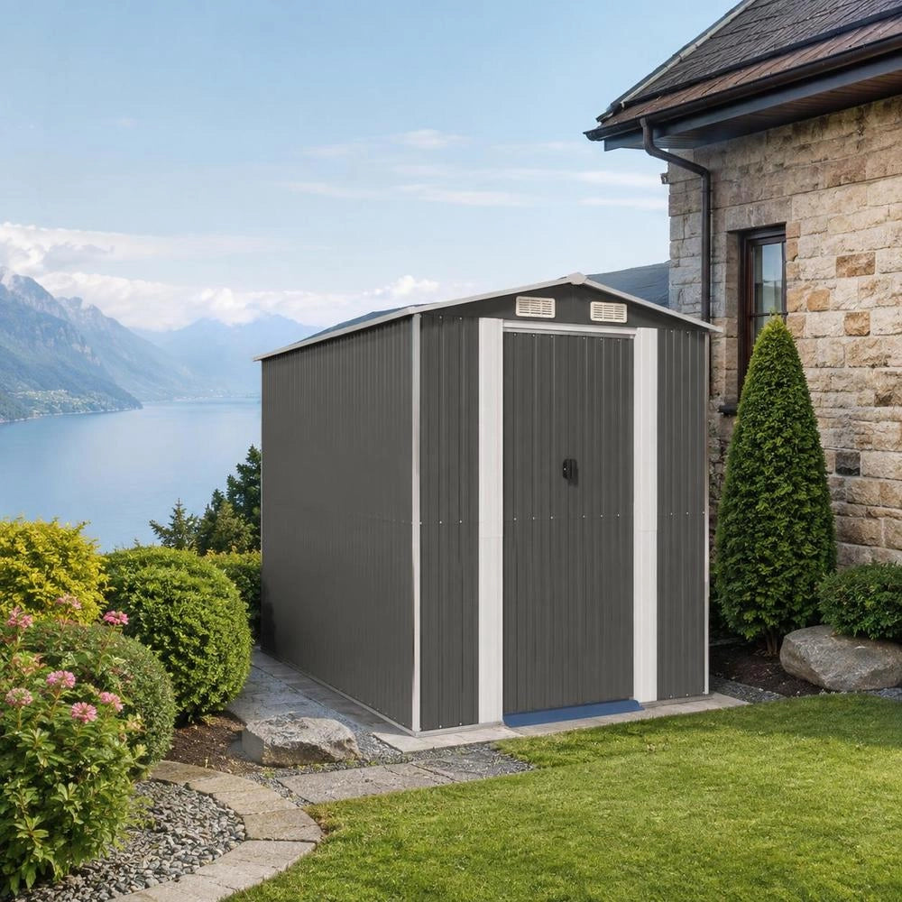 Light Grey Garden Shed, 192x274x223 Cm, Galvanized Steel