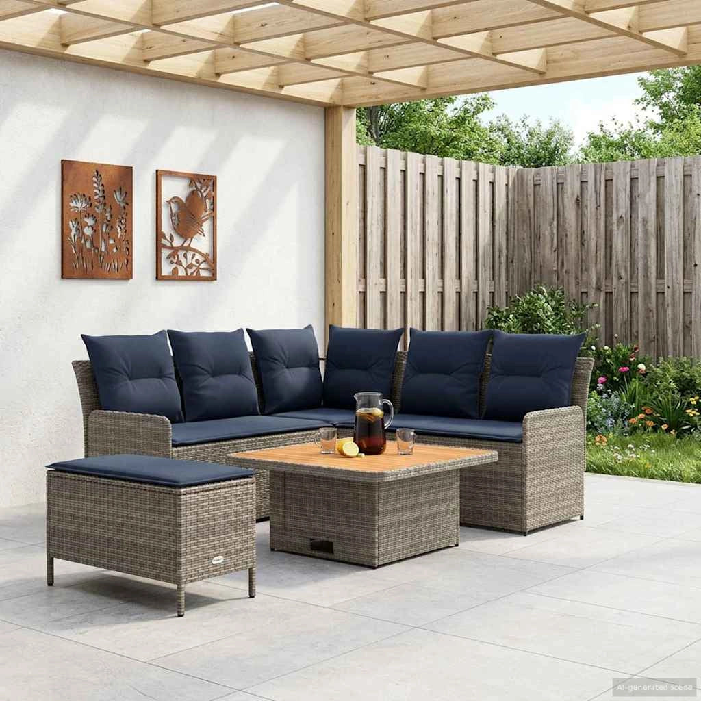 Set di Mobili 5 pz Grigio e Blu Navy Rattan in PE 3422207