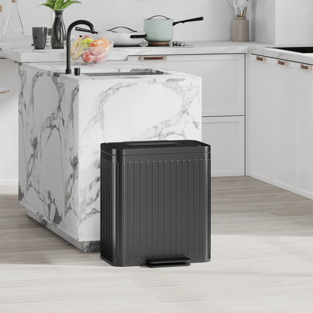 Bidone doppio per cucina ¨C zephmum ¨C 2x20L, interno estraibile, pedale, 45.5x36.5x51cm, nero