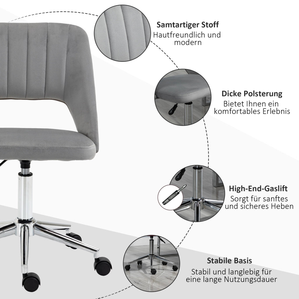 Sedia da ufficio regolabile in altezza con rotelle, 360¡ã girevole, schienale a conchiglia, imbottita in schiuma, grigio ¨C zephmum ¨C 49x60x79-91 cm