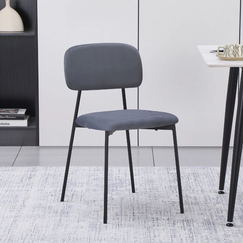 Set 4 Sedie Shen in vellutino grigio e gambe in metallo nero 44x49x78H