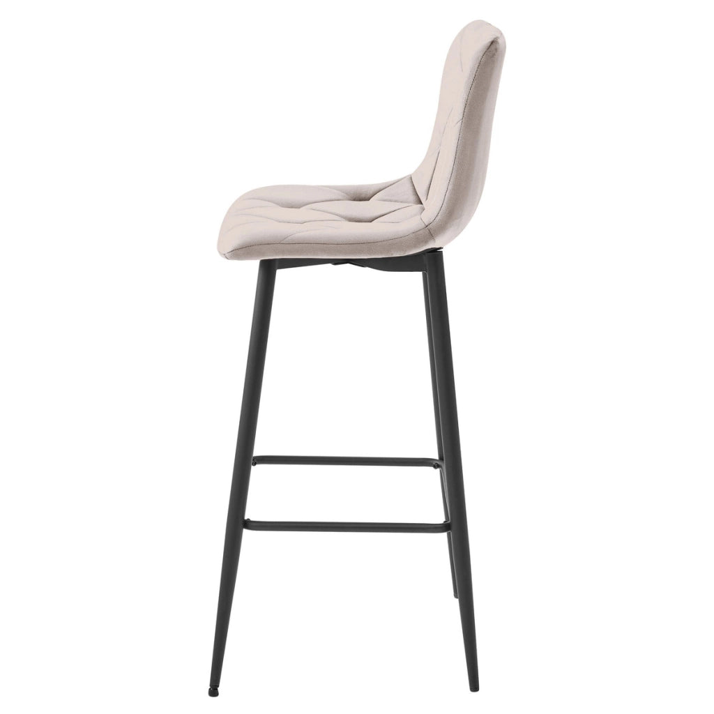 Sgabello bar NADO in velluto beige scuro e gambe nere