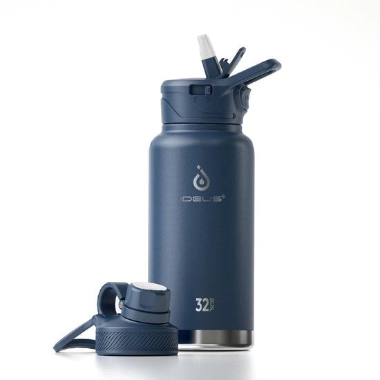 Flessa di acqua isolata a vuoto, 32oz (950ml) con doppia parete in acciaio inossidabile, bottiglia sportiva in metallo con tappo a vite ermetico (blu marino)