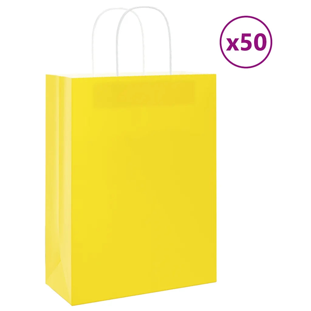 Sacchetti di Carta 50 pz con Manici Gialli 26x12x35 cm