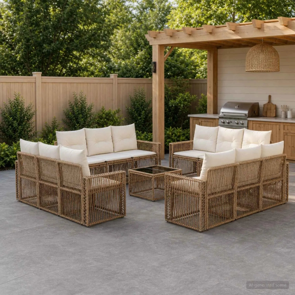 Set Divano da Giardino 13 pz Beige e Bianco Crema polyrattan 3435078