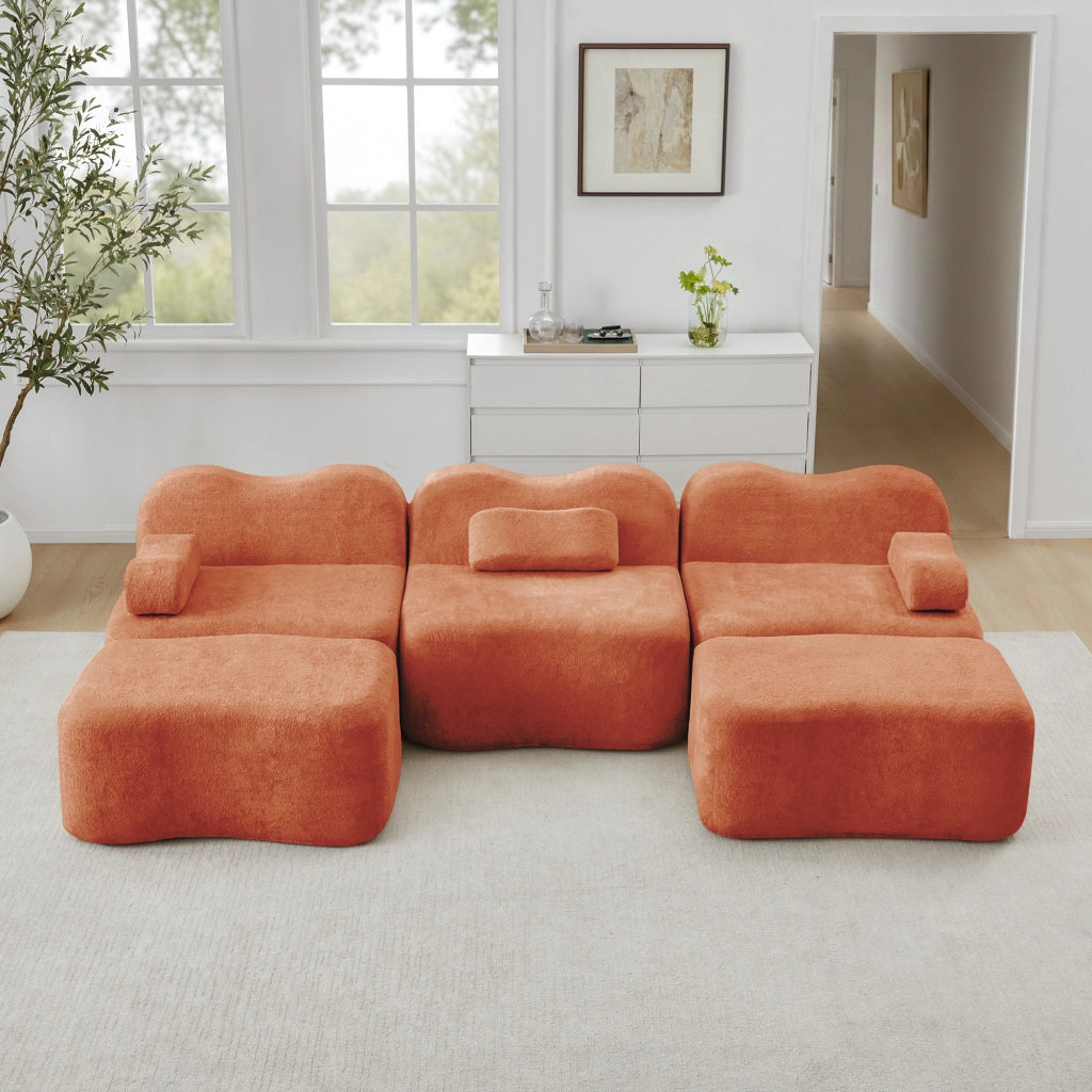 Divano Modulare U 3 Posti con Ottomans ¨C MINIMAL ¨C Arancione, Tessuto, Braccioli Mobili