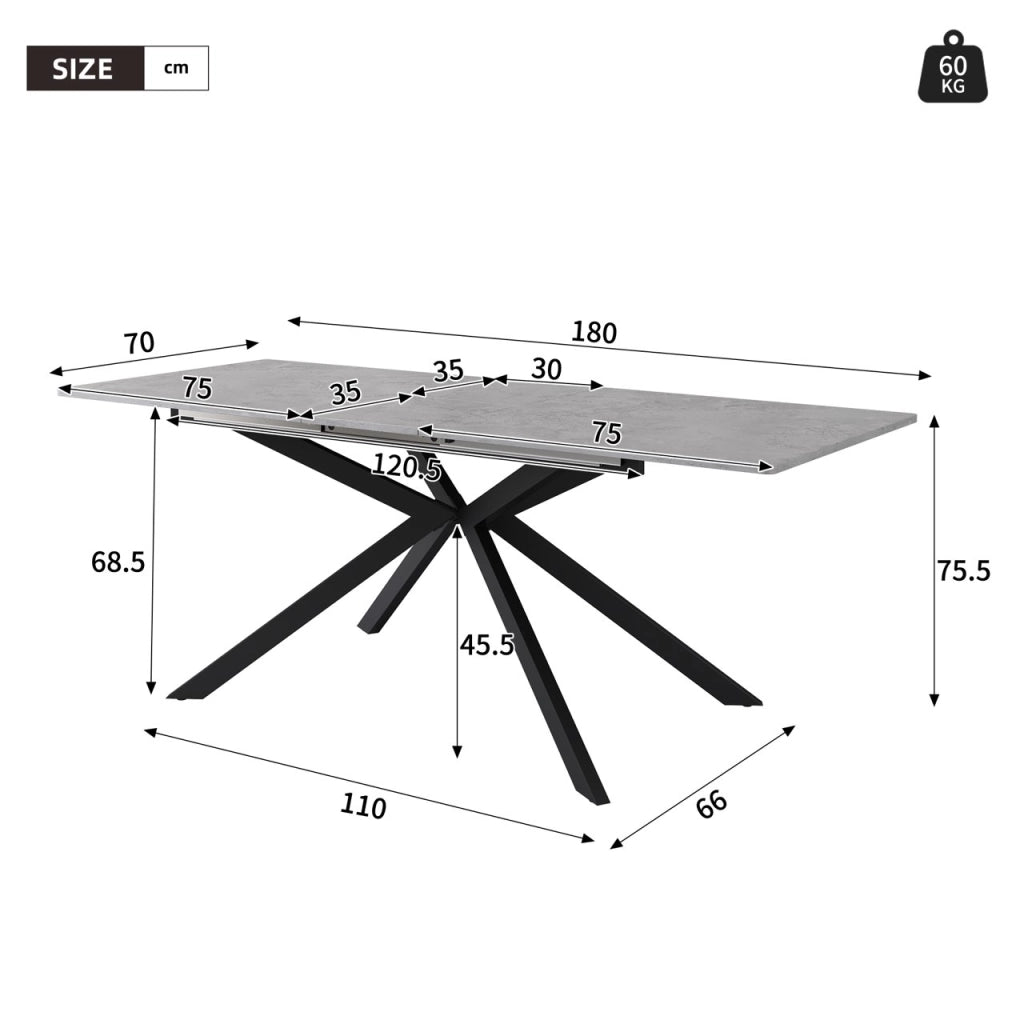 Tavolo da pranzo allungabile con gambe incrociate, effetto cemento, in MDF, per sala da pranzo, nero grigio