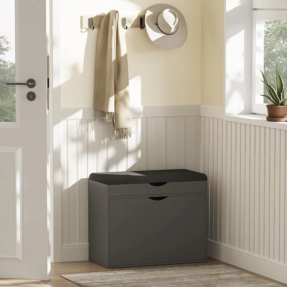Panca scarpiera da ingresso Schufy, Antracite, 60 x 51 cm con 2 scomparti, con seduta imbottita rimovibile per una facile pulizia