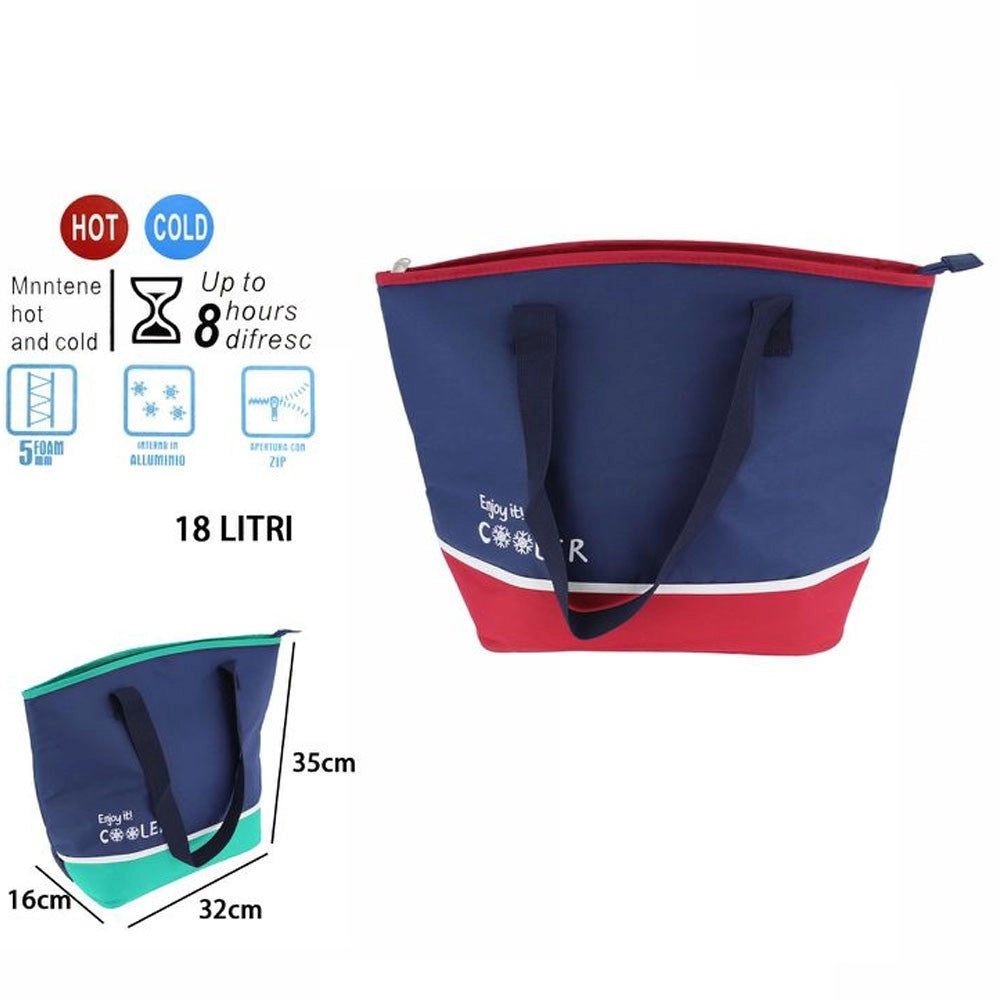 Trade Shop - Borsa Termica 18 Litri Frigo Borsetta Spiaggia Mare Escursione Pic Nic Blu 8 Ore -