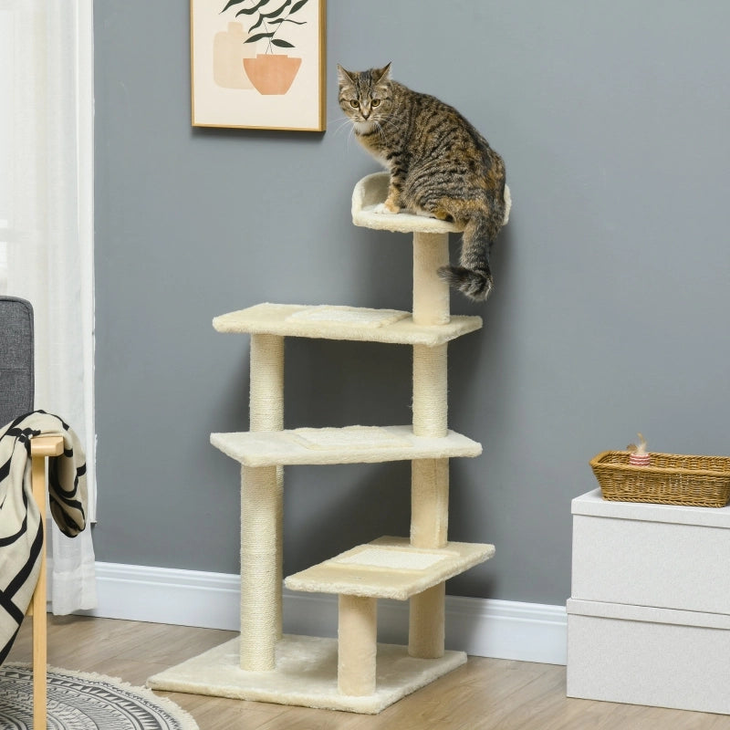 Tiragraffi per Gatti a Più Livelli con Pali in Sisal; Piattaforma Panoramica; 100 cm Beige