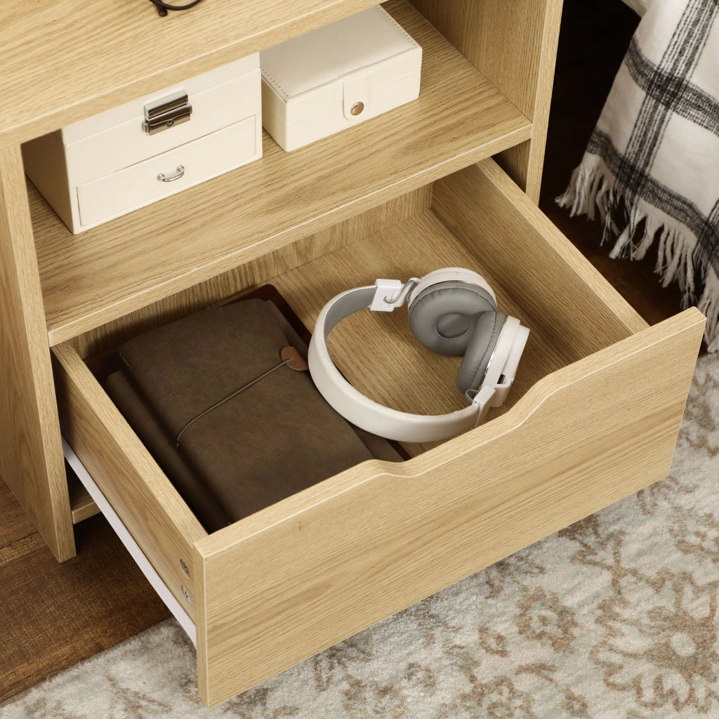 Comodino 1 Cassetto 2 Ripiani 45x35x73 cm in Legno Truciolare Naturale