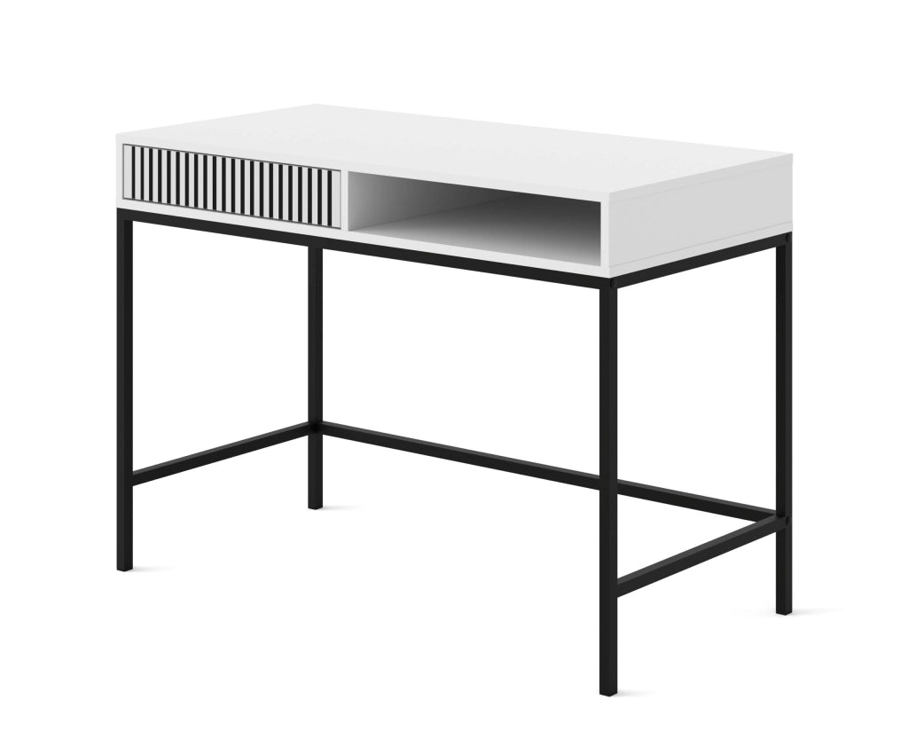 SCRIVANIA DA TOELETTATURA IN MDF VERNICIATO RAVENNA F 1P BIANCO OPACO NERO OPACO TELAIO NERO OPACO