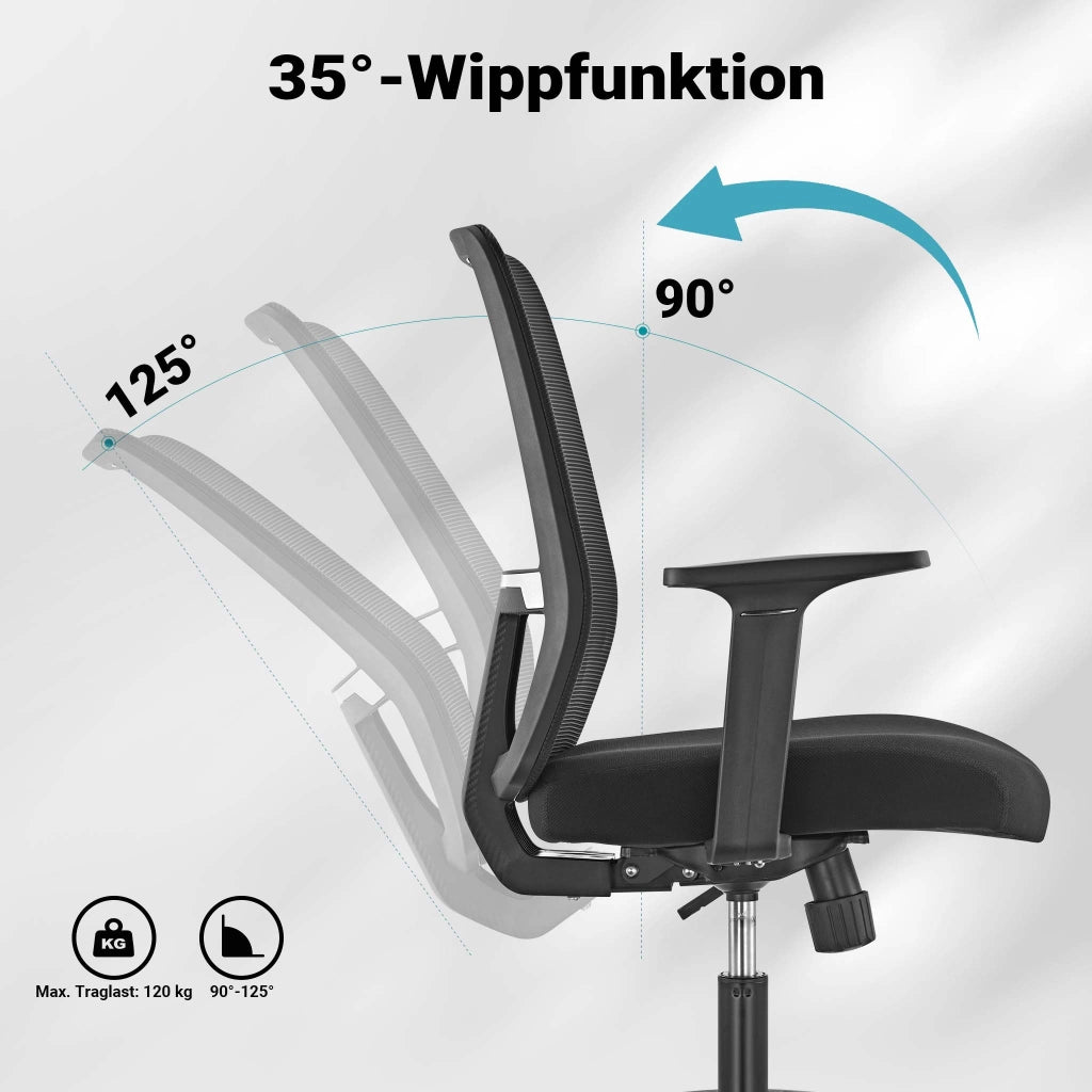 Sedia da ufficio ergonomica con supporto lombare, regolabile in altezza, schienale traspirante, max 120 kg
