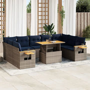 Divano Giardino 10 pz con Cuscini Grigio in Polyrattan Acacia
