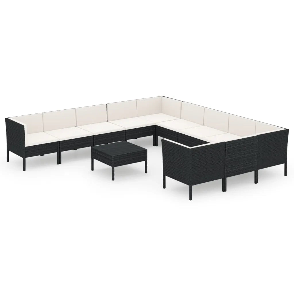 Set Divani da Giardino 12 pz con Cuscini in Polyrattan Nero cod mxl 38431
