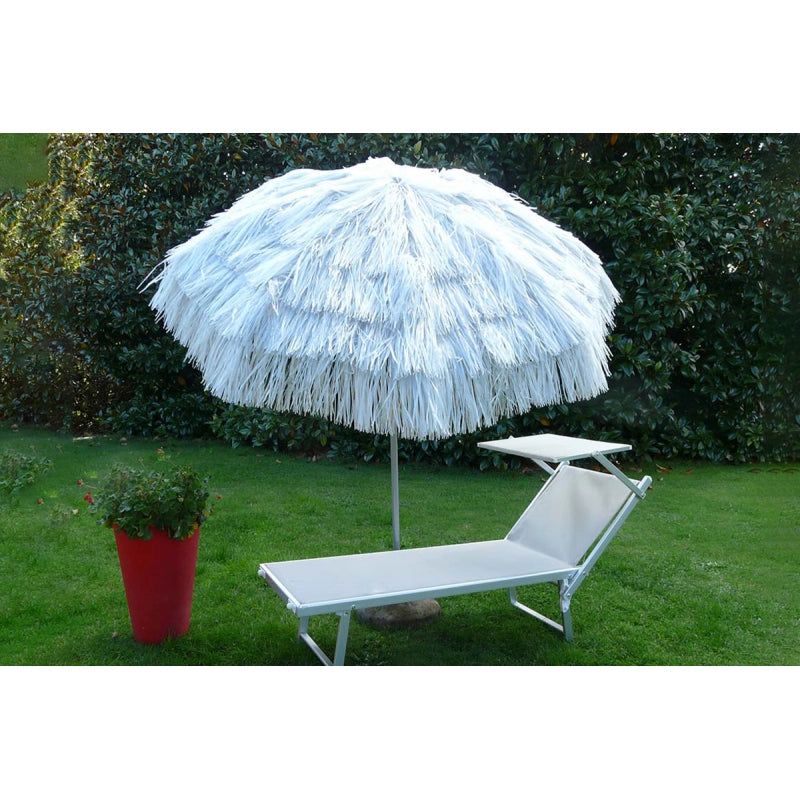 Ombrellone palo centrale Kenya in rafia Made in Italy - diametro 200 cm - Bianco