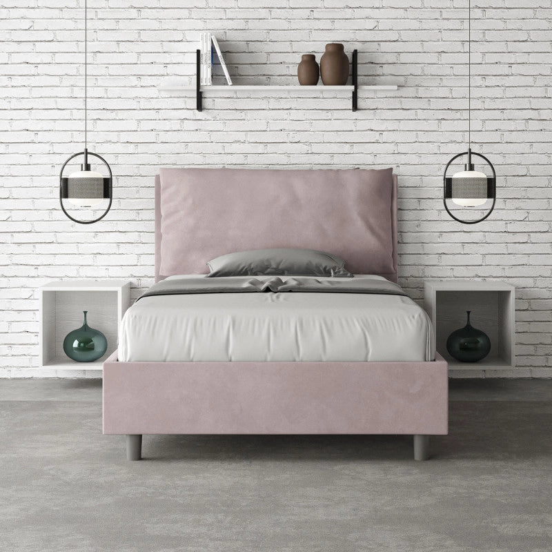 Letto imbottito Piazza e mezzo 110x200 cm Large - Contenitore,Glicine,Microfibra