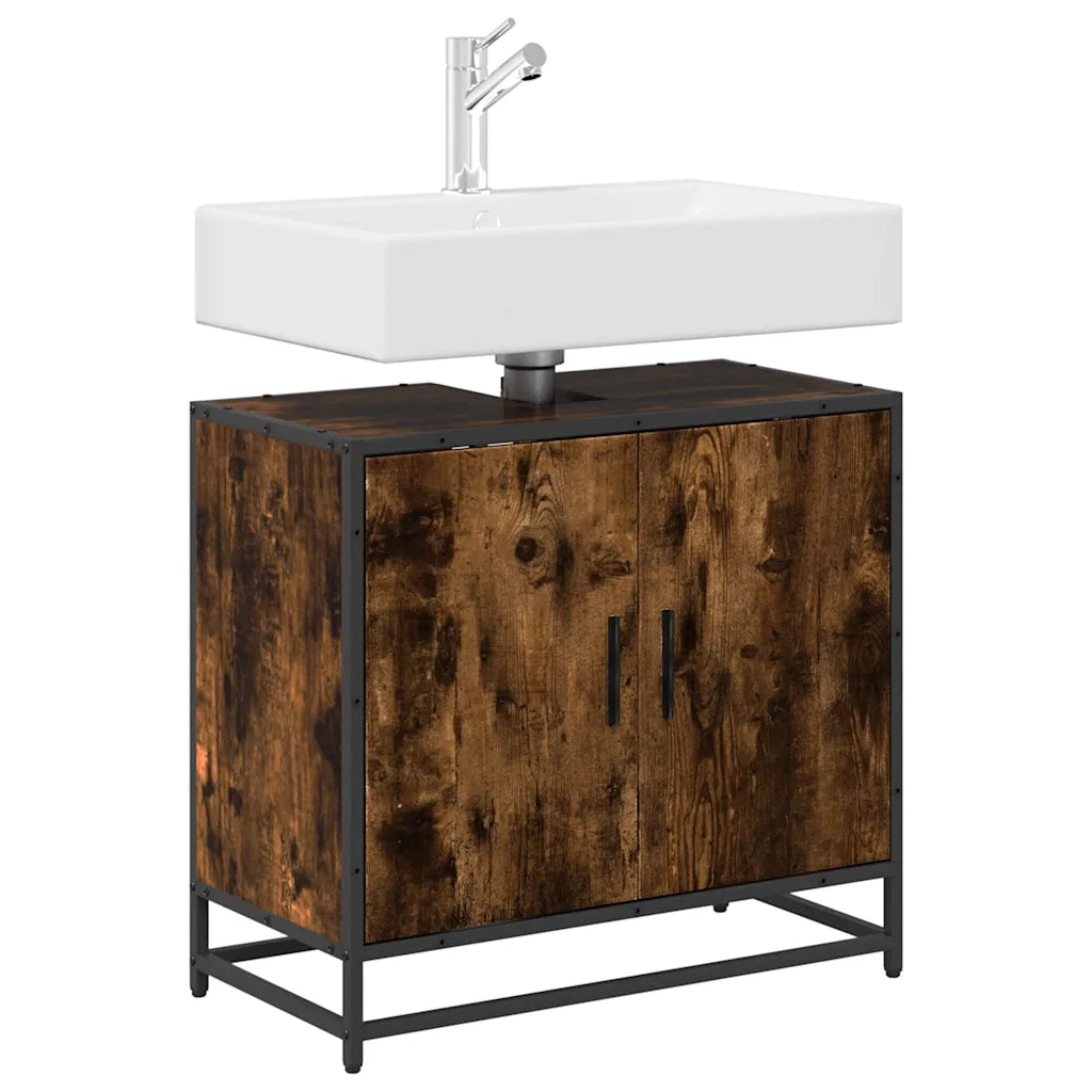 Mobile Lavabo Bagno Rovere Fumo 65x33x60 cm Legno Multistrato
