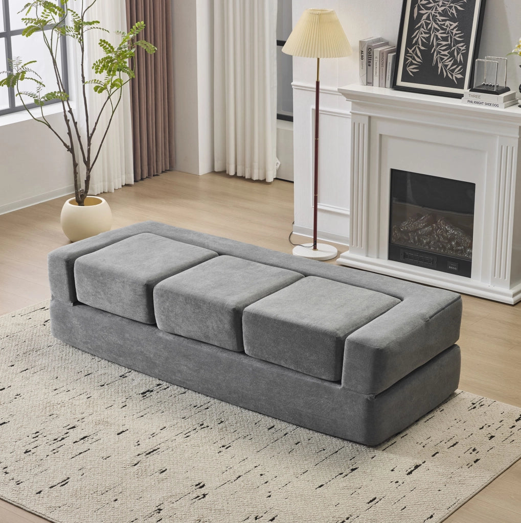 Divano modulare multifunzione in chenille grigio con schiuma ad alta elasticità