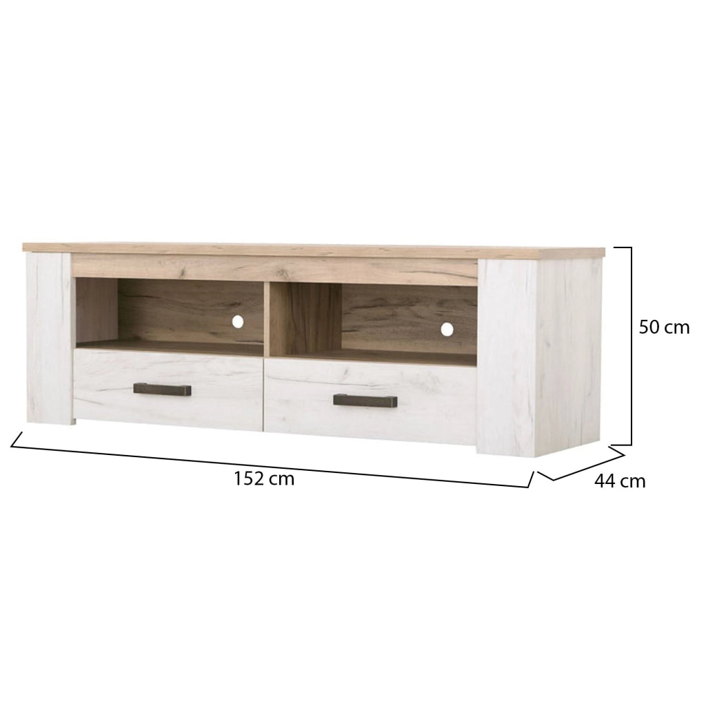 Scorze, Mobile Porta tv 2 Cassetti, 151.5x43.5x49.5h cm Bianco Larice