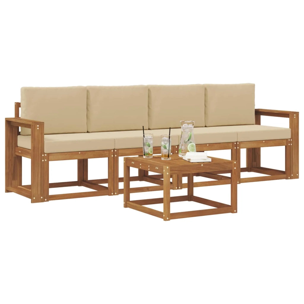 Set di divani da esterno con cuscino 5 pcs Naturale e Beige