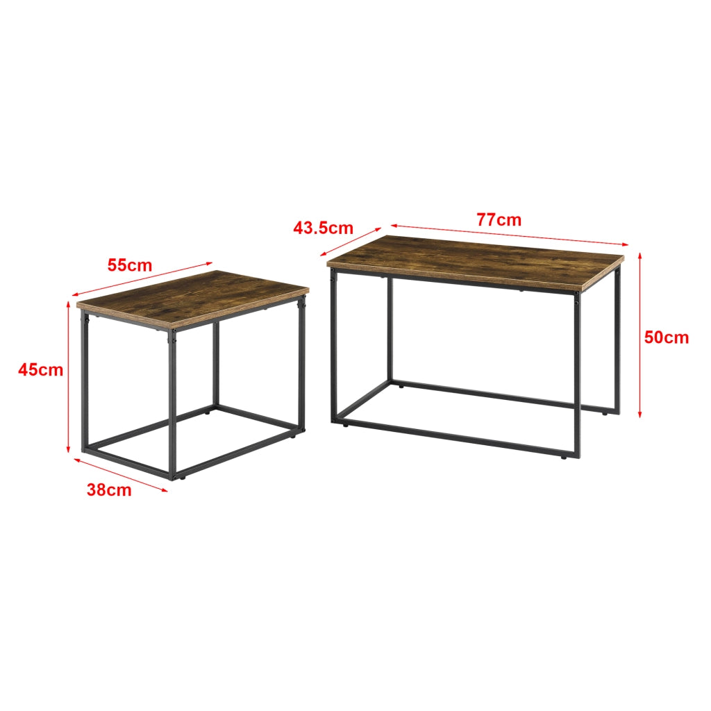 Set di 2 Tavolini Sovrapponibili Härnösand di Forma Rettangolare - Color Legno Scuro [en.casa]