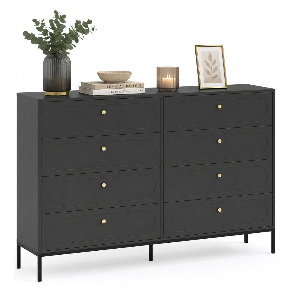 Laniva, Cassettiera 8 Cassetti, 150x40x116h cm Nero Antracite