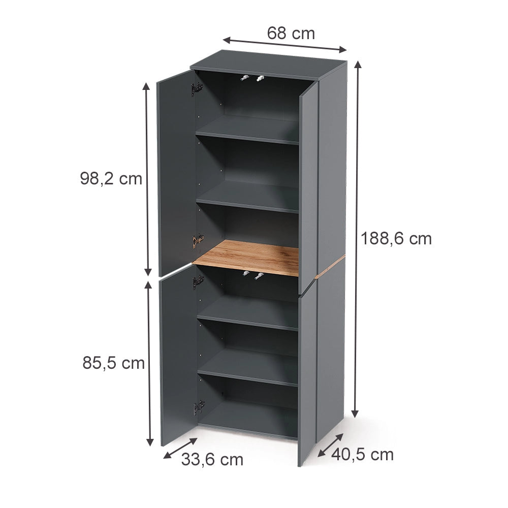 Armadio alto Viktor Antracite/Rovere dorato 68 x 188.6 cm con 6 scomparti chiusi Vicco