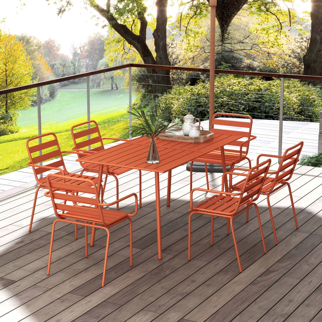 Set da pranzo da giardino 7 pezzi ¨C zephmum ¨C tavolo e 6 sedie impilabili in acciaio rosso