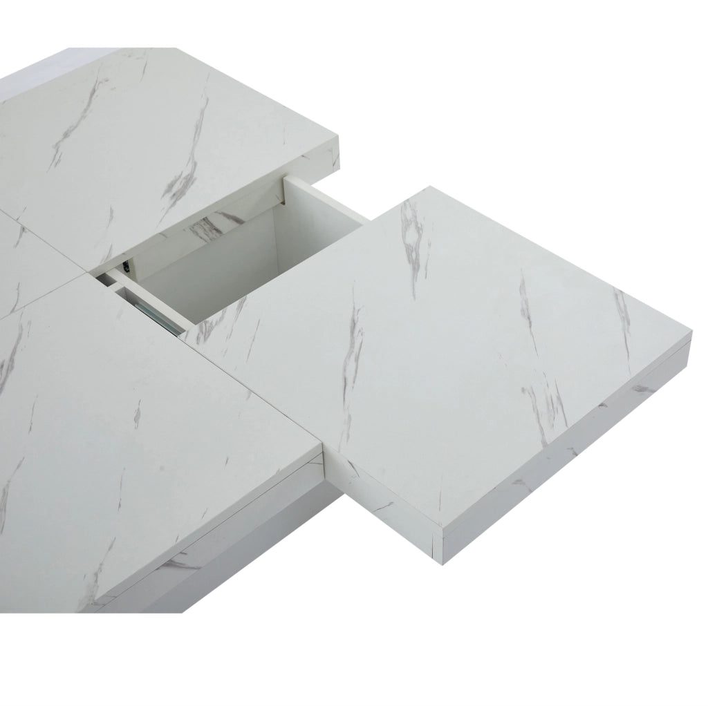 Tavolino da caffè quadrato bianco 90 x 90 x 25 cm in truciolare; effetto marmo; con 4 cassetti