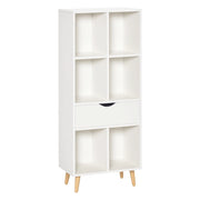 Libreria con cassetto e gambe in legno 6 scomparti aperti ¨C zephmum ¨C 50x29.5x120 cm bianco