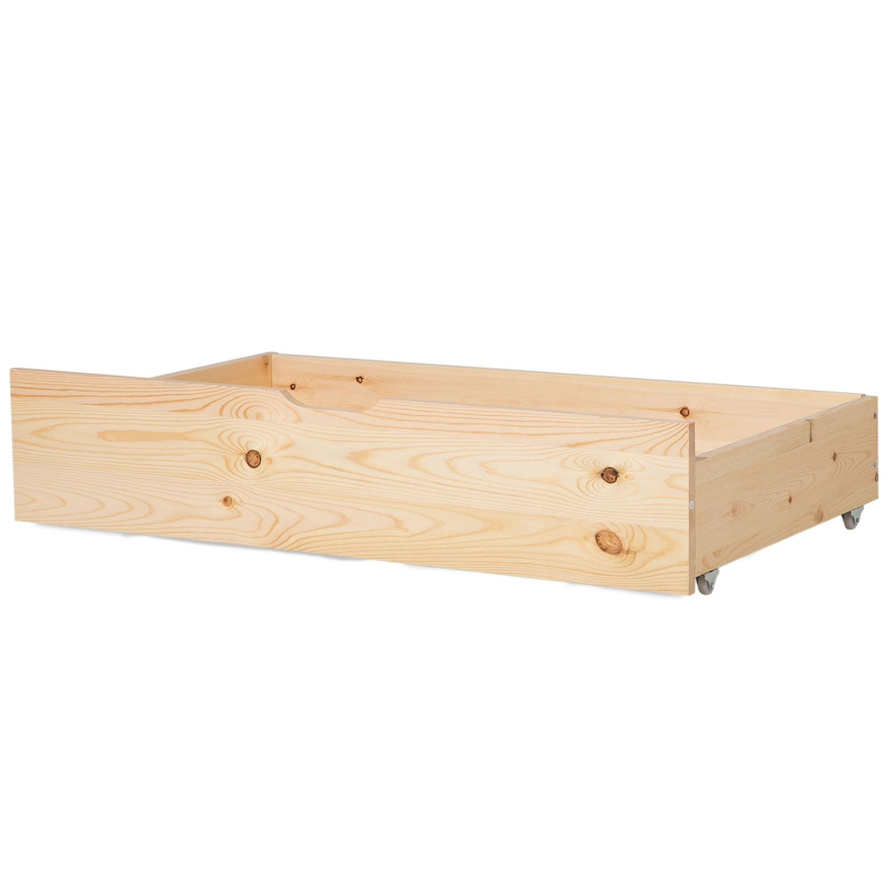 Set di 2 cassetti letto contenitore sottoletto in legno massello naturale con ruote