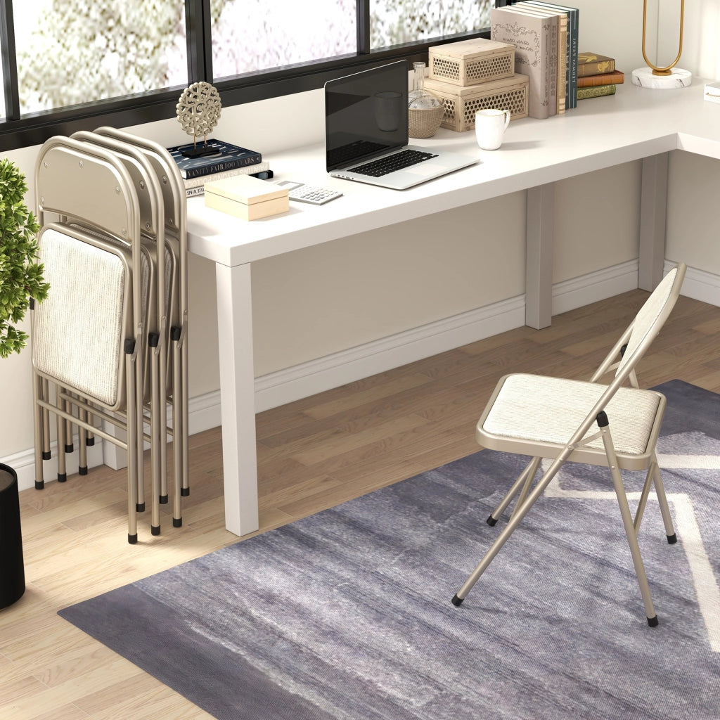 Set 4 Sedie Pieghevoli 45x46x78 cm con Seduta Imbottita in Poliestere e Acciaio Beige