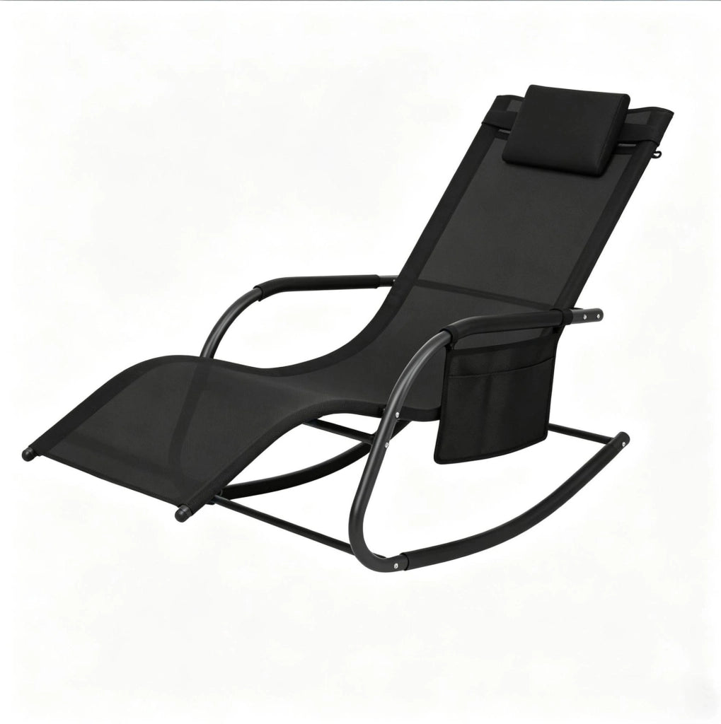 Sdraio a dondolo da esterno con tasca laterale 152x83x62 cm; nero