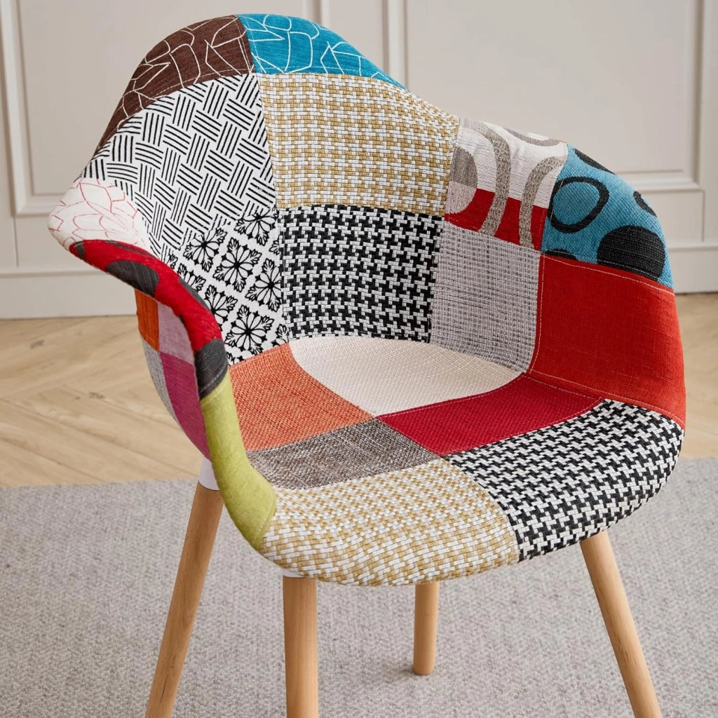 GrandCA HOME Set di 2 Poltrone Patchwork, Sedia da Pranzo in Stile Nordico Sedia Da Cucina Per Sala da Pranzo, Soggiorno, Camera da Letto (Rosso A5-2)
