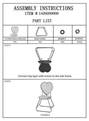 Sedia con Schienale a Cuore 37x47x80 cm in Metallo e Tessuto Imbottito