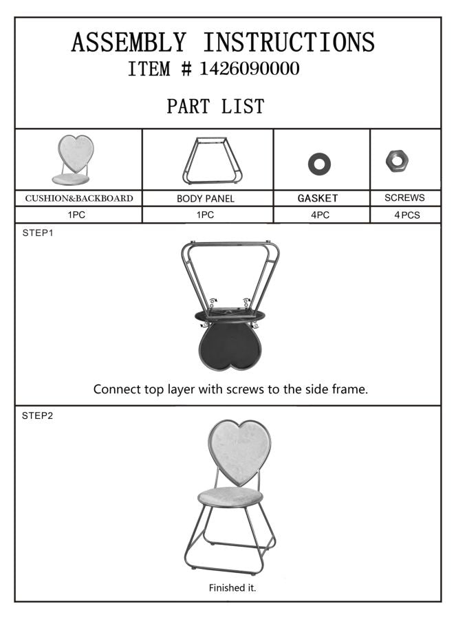 Sedia con Schienale a Cuore 37x47x80 cm in Metallo e Tessuto Imbottito