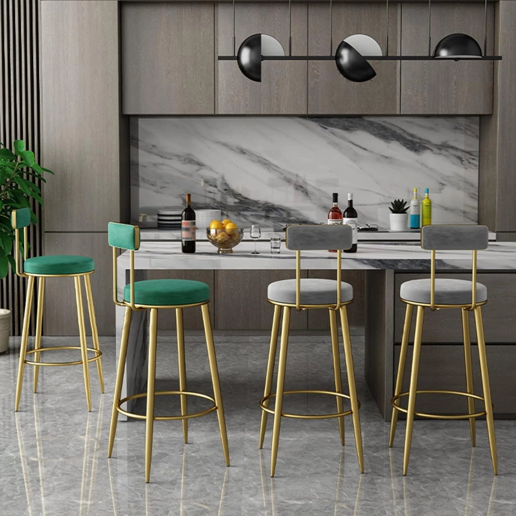 Sgabelli da bar con schienale e poggiapiedi in metallo, comodi seggioloni ad altezza fissa per cucina e sala da pranzo, design elegante per bar colazione e uso domestico