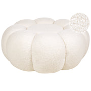 Pouf moderno rotondo in tessuto boucle bianco sporco moderno contemporaneo camera da letto soggiorno