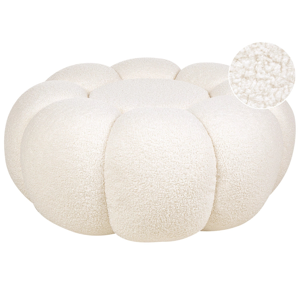 Pouf moderno rotondo in tessuto boucle bianco sporco moderno contemporaneo camera da letto soggiorno