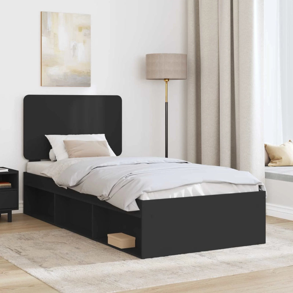 Struttura del letto con testiera Nero 90 x 200 cm Pino massello