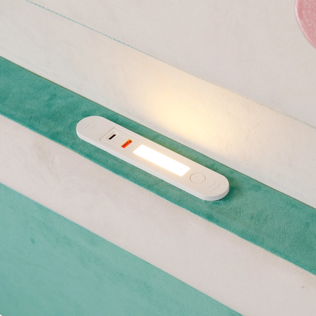 Letto per bambini 140x200 cm con lampada da lettura; USB; contenitore e ripiano in velluto bluverde