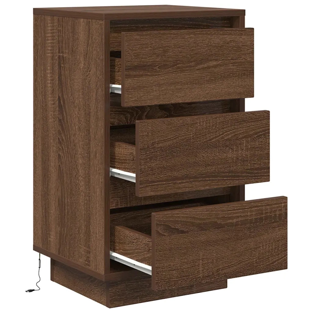 Comodino con Luci LED Rovere Marrone 38x34x65 cm