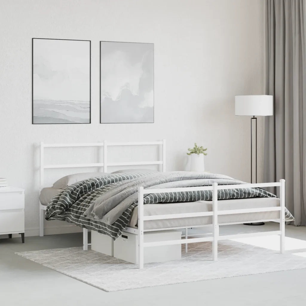Giroletto con Testiera e Pediera Metallo Bianco 140x190 cm 355432