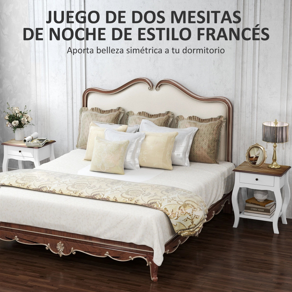 Comodino con cassetto e ripiano aperto ¨C Zephmum ¨C 45x35x55 cm bianco effetto rovere