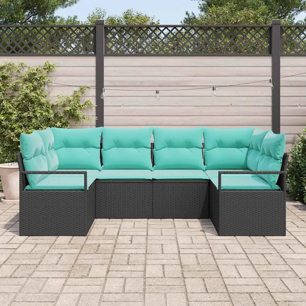Set di divani con cuscino 6 pcs Nero Rattan in Polipropilene