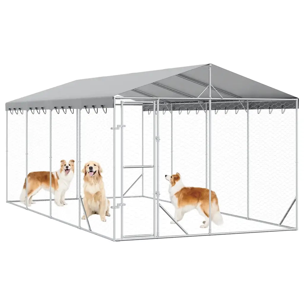 Cuccia Cani da Esterno Tetto Argento 3x6x2,5 m Acciaio Zincato 3190488