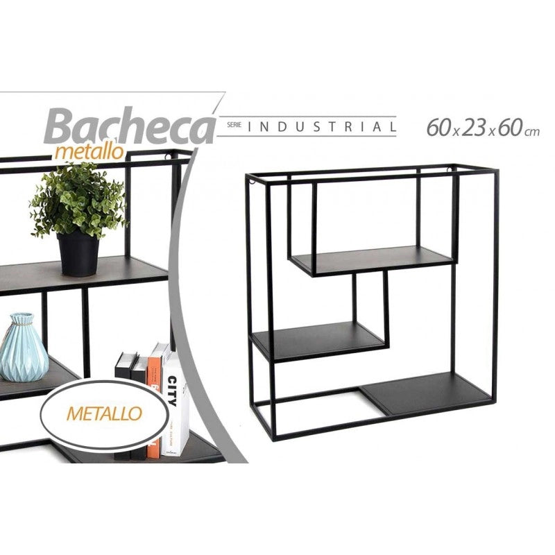 Scaffale urban nero bacheca da muro cm 60 x 23 x 60 h