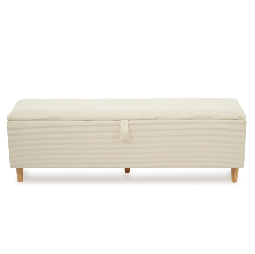 Letto matrimoniale con panca contenitore e testiera LED 140x200 cm; rovere chiaro e beige