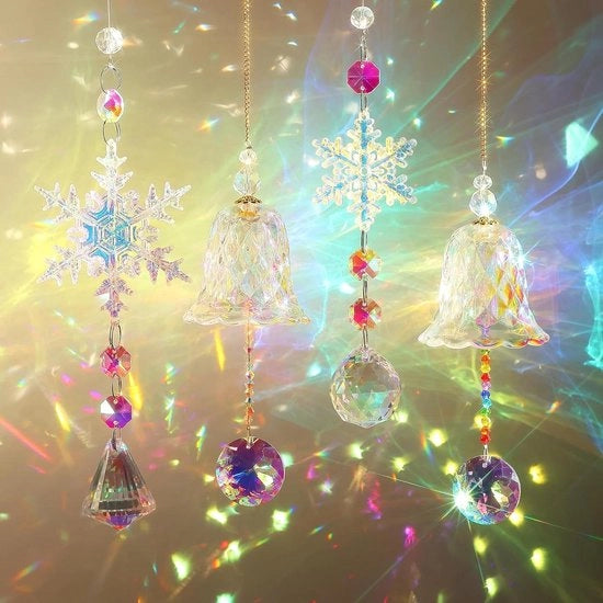 Sistema di cristalli per assorbimento della luce solare per interni ed esterni, set da 4 pezzi con prismi a arcobaleno